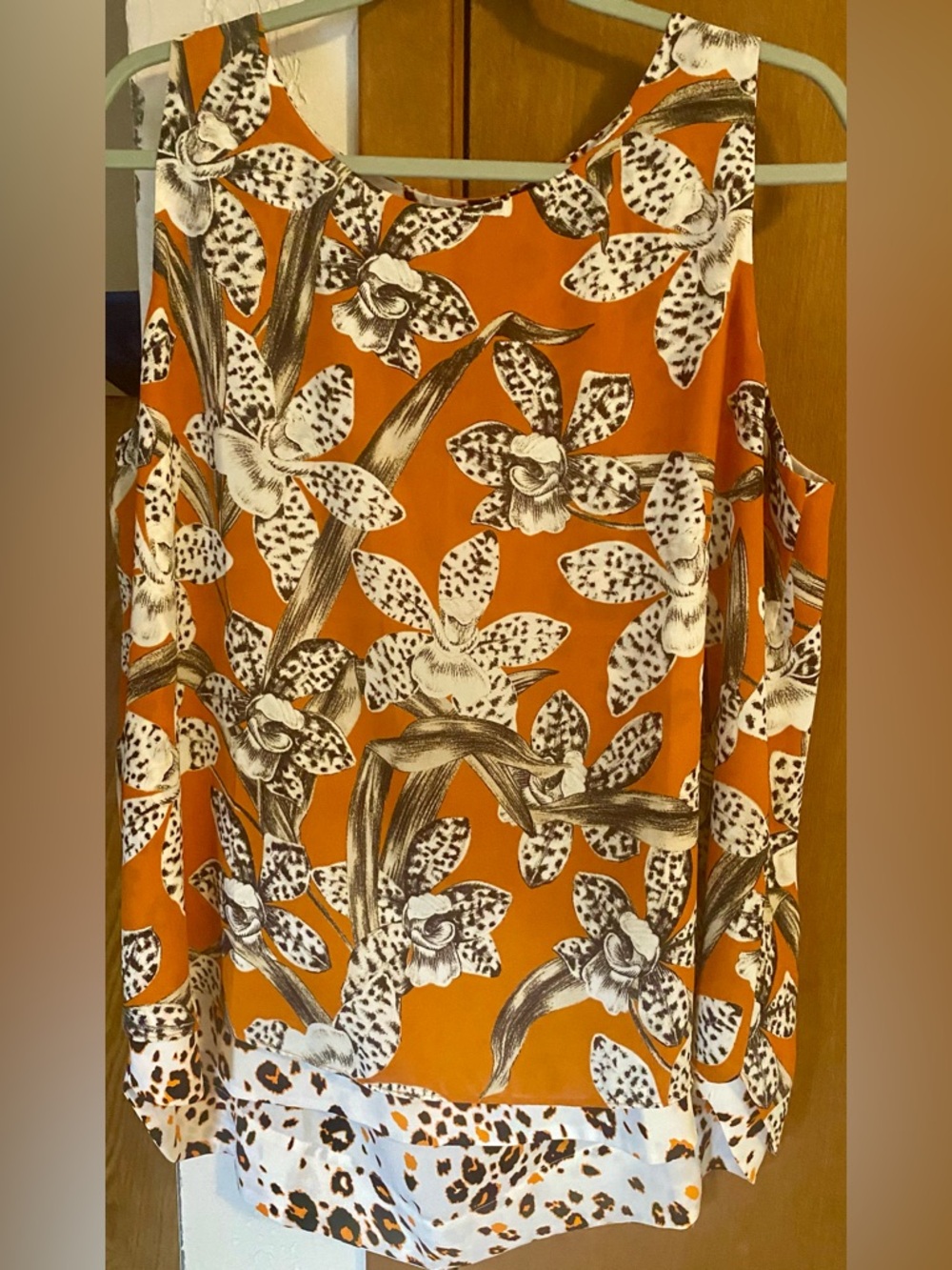 Chico's 21” PTP Sz: 2 brand sleeveless tank top tropical orchid cheetah border